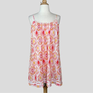 Oscar de la Renta Ikat Cotton Slip Dress S | Boho Resort Summer Lounge